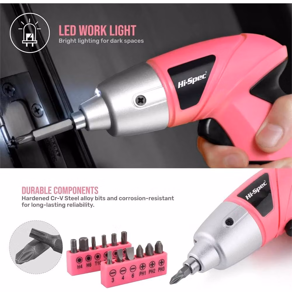 Nordara 3.6V Pink Cordless Screwdriver 19PC USB Rechargeable Tool Kit – 4