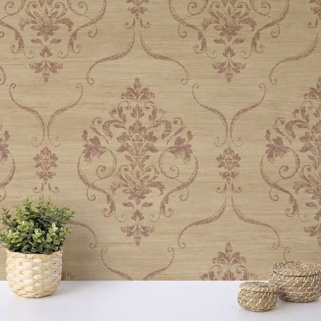 Wallquest Josette Classical Floral Damask Wallpaper in Gold and Grey