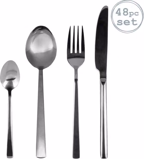 Argon Tableware Tondo 48 Piece Polished 18/0 Stainless Steel Cutlery Set in Silver – 1