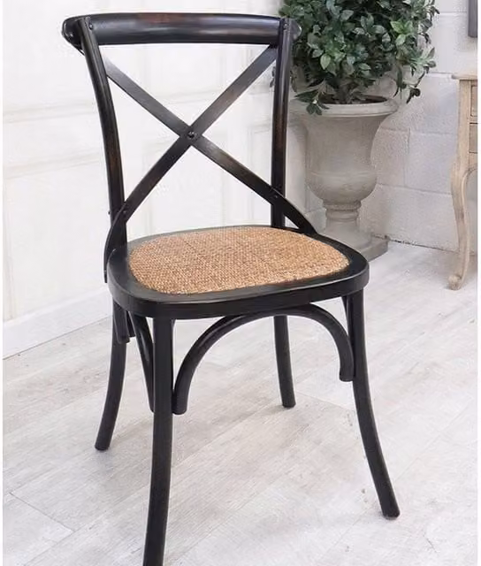 Minster French Cross Back Wood Chair in Black, W49 x D46 x H88 cm – 1