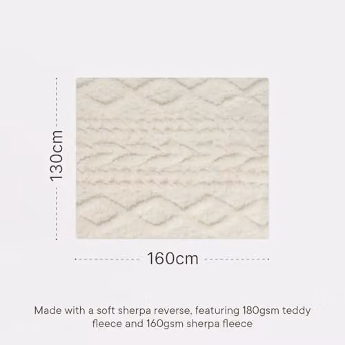 OHS Knitted Sherpa Fleece Throw Blanket in Beige and White, W/D/H: 130 x 160 cm – 3