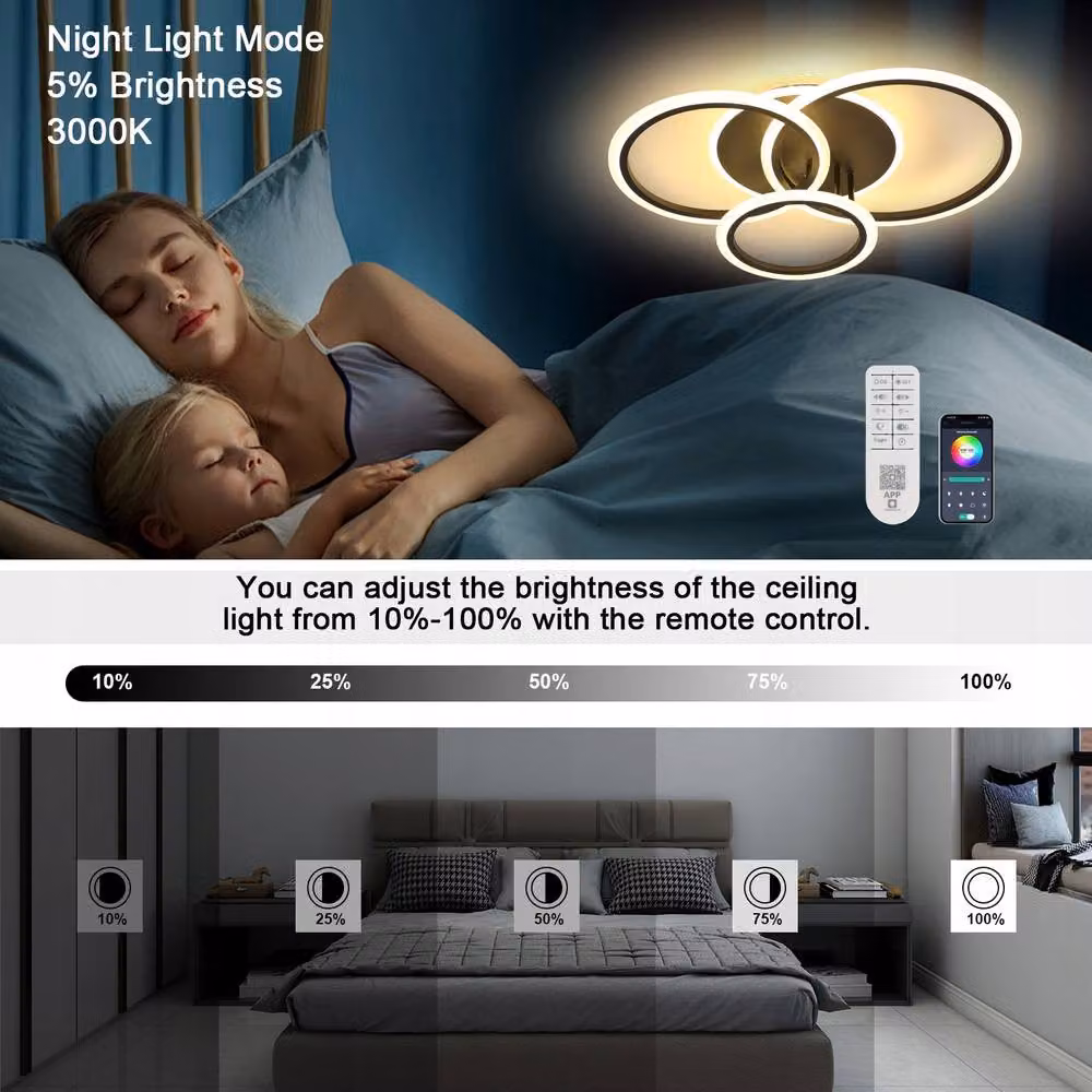 COMELY Modern Dimmable LED Ring Ceiling Light, Black, Diameter: 61 cm – 3