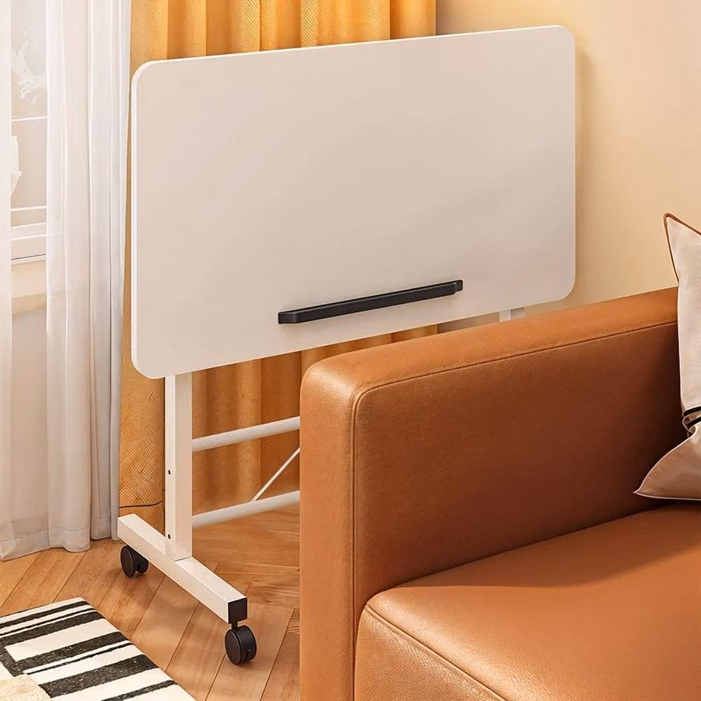 KORVIXA Foldable Mobile Bedside Table and Laptop Desk in White, Height Adjustable and Tilting Top – 3