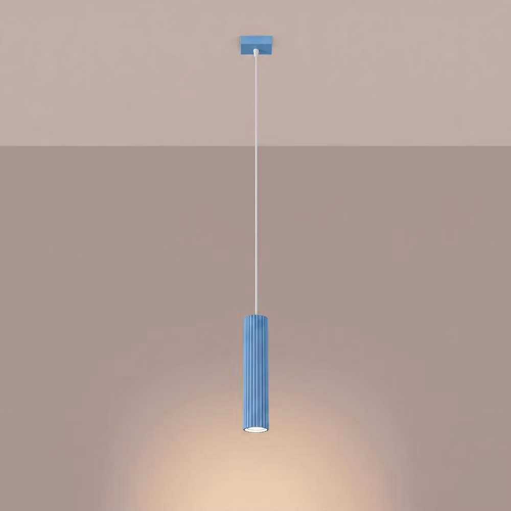 Sollux Lighting minimalist cylinder pendant lamp in light blue, W/D/H: 8 x 8 x 118 cm – 2