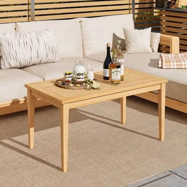 KORVIXA Premium Solid Teak Wood Outdoor Patio Side Table in Natural Brown, W/D: 100 x 100 cm – 1