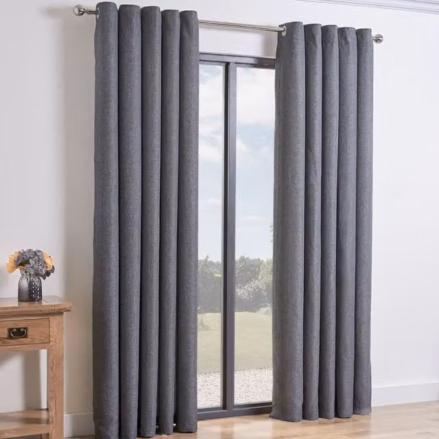 My Home Grey Plain Blackout Eyelet Thermal Insulating Curtains, Height: 229 cm