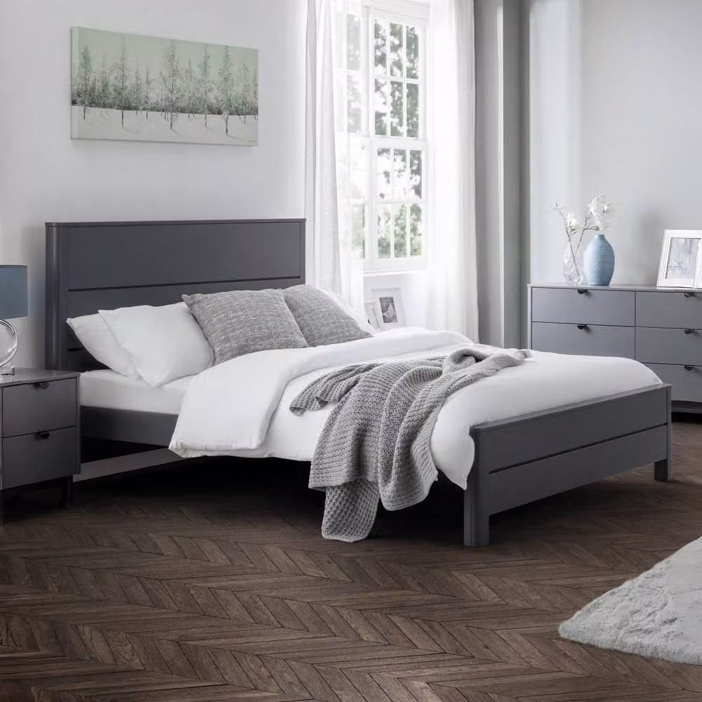 Cheshire Modern Solid Wood Bed in Grey and Multicolour, W/D/H: 150 x 200 cm – 3