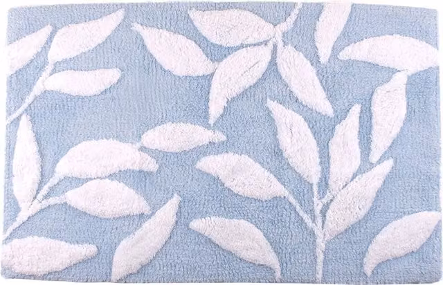Dreams & Drapes Blue Floral Cotton Bath Mat, W/D/H: 80 x 50 x 1 cm