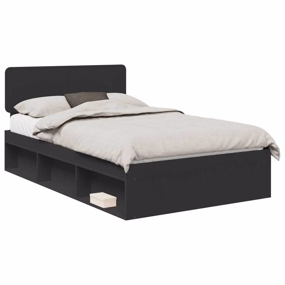 Berkfield Home Modern Bed Frame with Headboard in Black Solid Pine Wood, W: 135 cm, L: 190 cm – 2