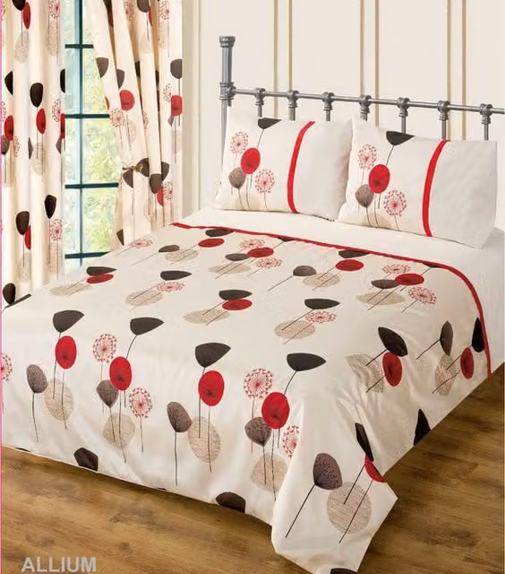 Velosso Modern Floral Red and Multicolour Duvet Cover and Pillowcase Set, W: 180 cm x D: 200 cm