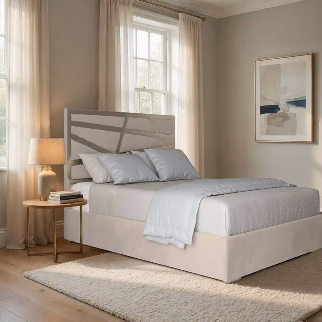 Casani Elveden King Size Upholstered Velvet Bed Frame in Beige with Metal Details, W/D/H: 180 x 200 x 127 cm (H: 189 cm)