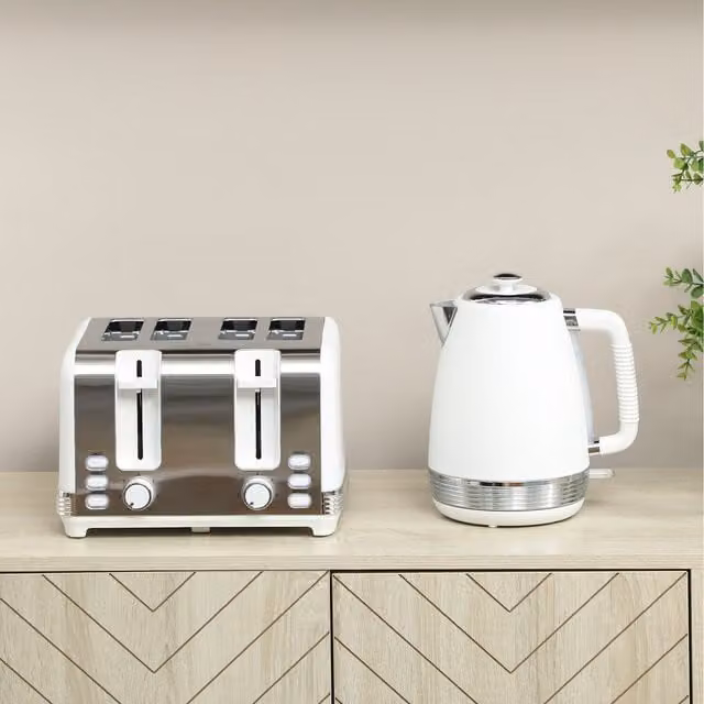 HOMCOM Stainless Steel Kettle and Toaster Set in White, 1.7 l 2500 W Rapid Boil Jug Kettle