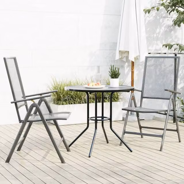 Berkfield Home 3 Piece Reclining Garden Chair Set in Anthracite and Black Matt Powder-coated Steel