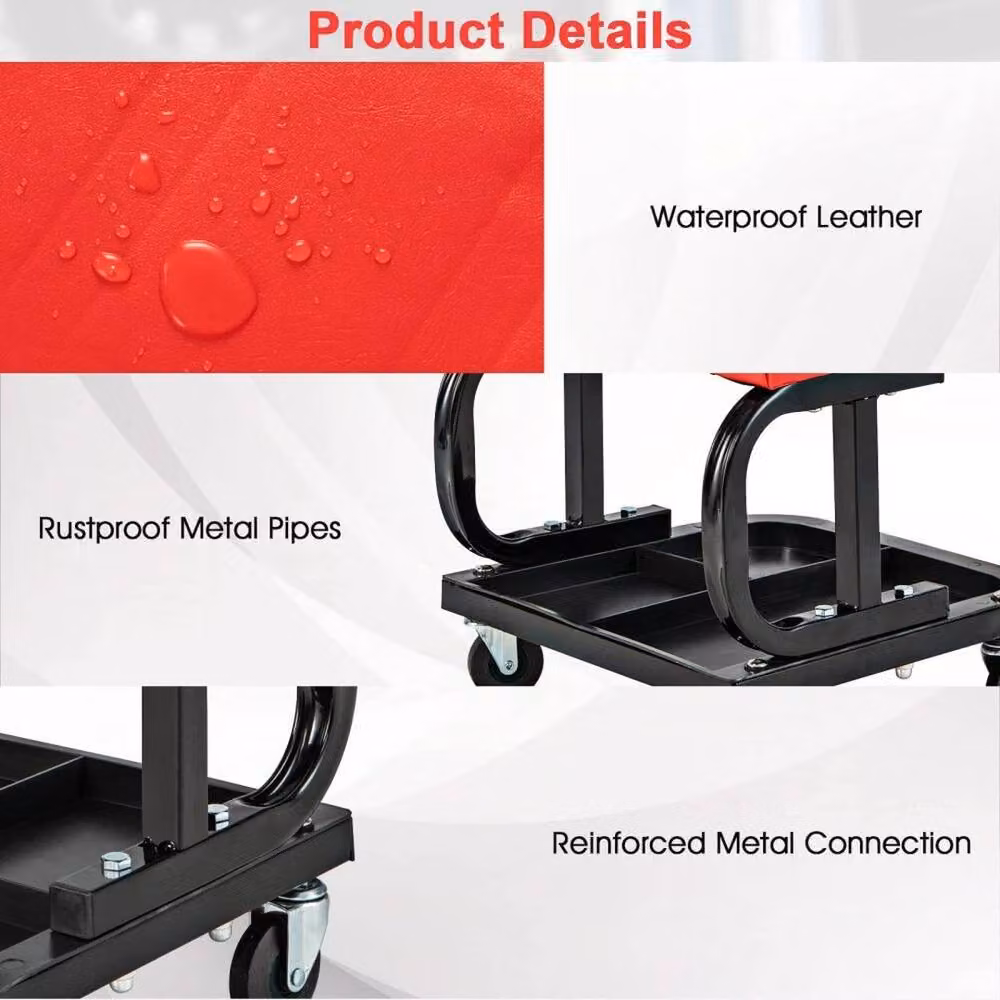 SPETLEK Heavy Duty Rolling Mechanic Stool in Red – 5