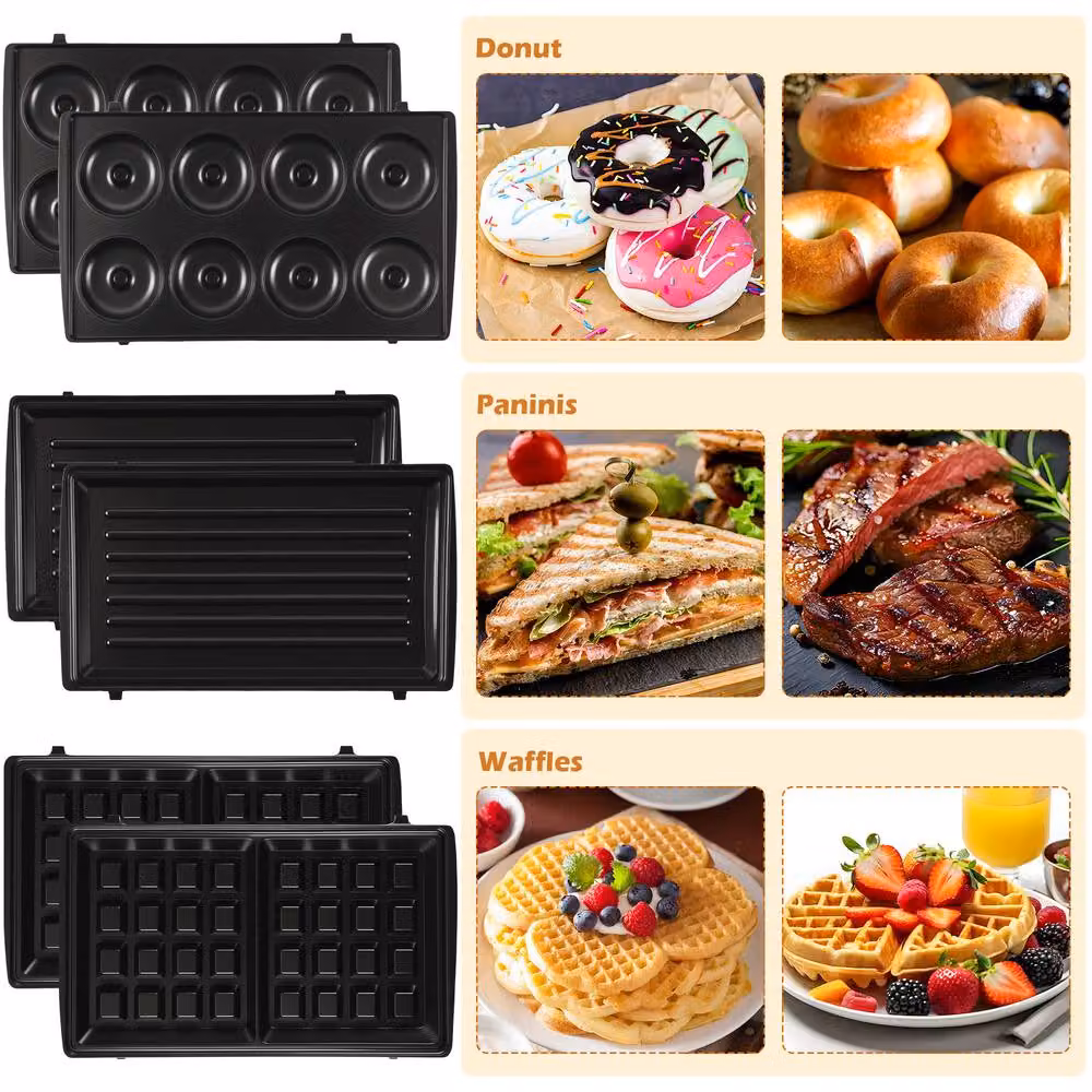 Alivio 3-in-1 Non-Stick Sandwich Maker with Detachable Plates, 850W, Black – 3