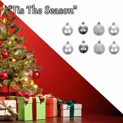 VFM e-Store Silver Christmas Bauble Hanging Tree Ornaments, Pack of 8, 5cm Diameter – 6