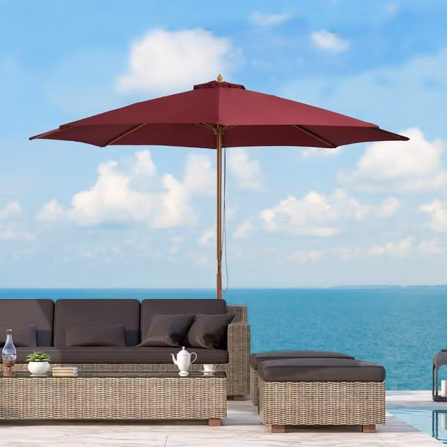 Outsunny 3m Fir Wood Garden Parasol in Red
