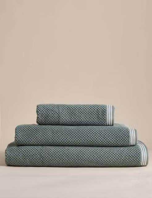 M&S Fluffy Pure Soft Cotton Rice Weave Towel in Smokey Green