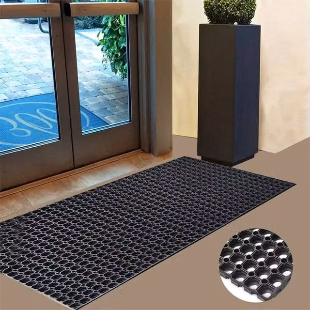 VOGREX Large Industrial Round Rubber Door Mat, Non-Slip and Weatherproof, Black, Diameter: 100 cm