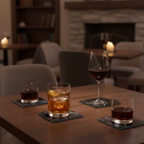 Harbour Housewares 12pc Glass Placemats and Square Coasters Set in Black Marble Effect, W: 30 cm, D: 20 cm – 6