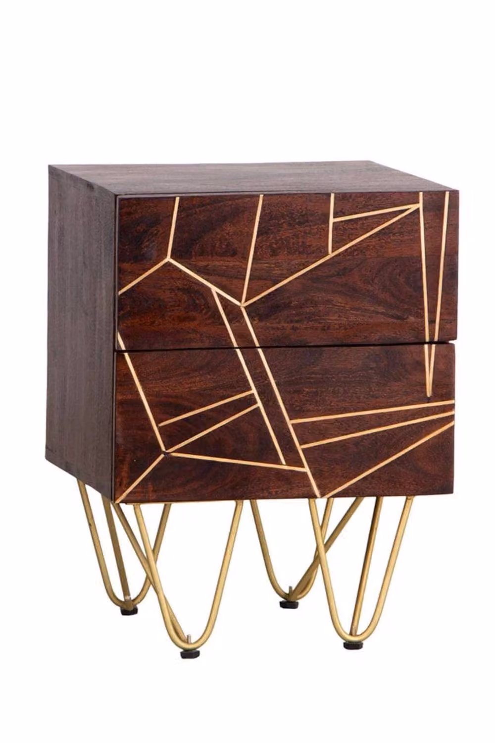 IH Design Silchester Dark Mango Side Table with Gold Embossed Metal Inlay in Brown – 2