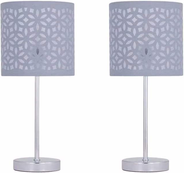 First Choice Lighting Set of 2 Chrome Touch Operated Dimmable Table Lamps with Grey Fabric Shades – 1