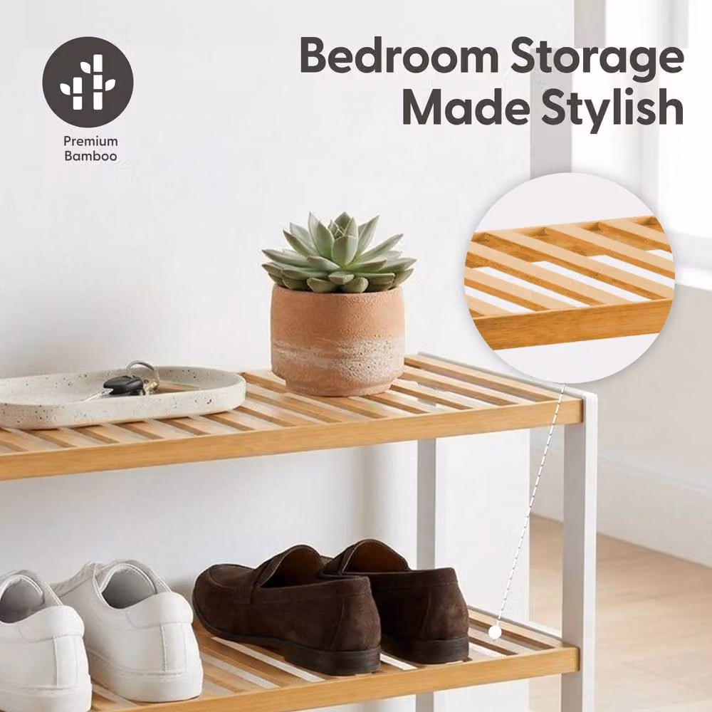 Keplin 4-Tier Bamboo Shoe Rack in White and Natural Wood – 4