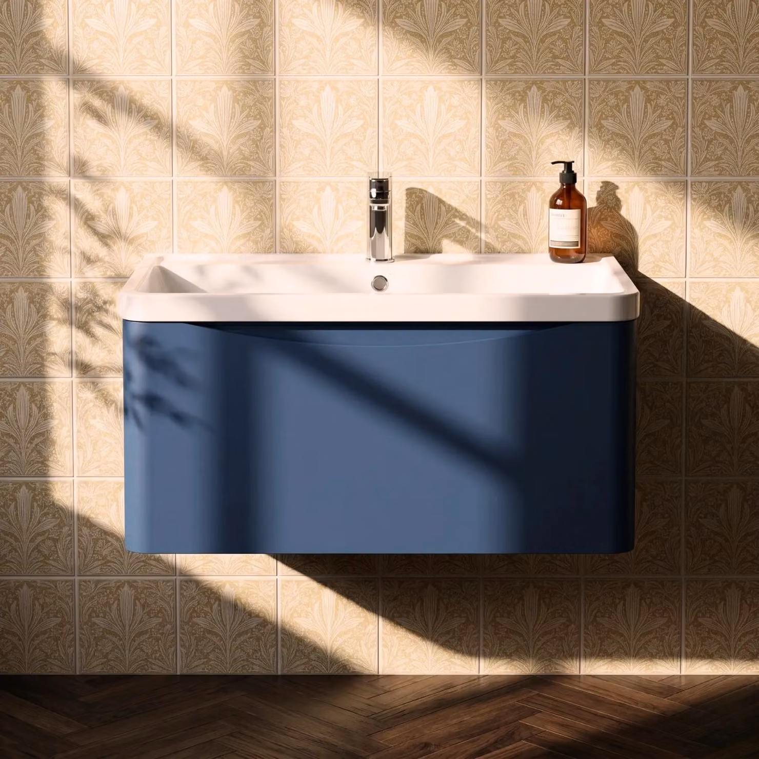 Balterley Wall Hung 1 Drawer Bathroom Vanity Unit and Basin, Satin Blue, Width: 75.5 cm – 4