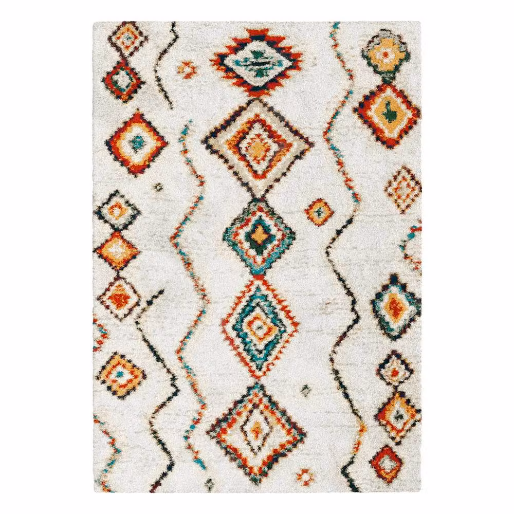 sweeek Interior Shaggy Rug in Cream and Multicolour, W: 160 cm, D: 230 cm – 2