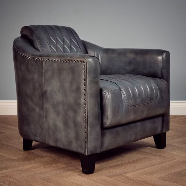 Elm Home And Garden Retro Leather Tub Aviator Chair with Armrests in Grey