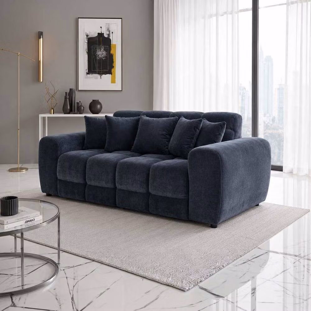 Furnishings For Less UK Jenson Black Plush Velvet 3 and 2 Seater Sofa Set with Deep Seats and Scatter Cushions – 5