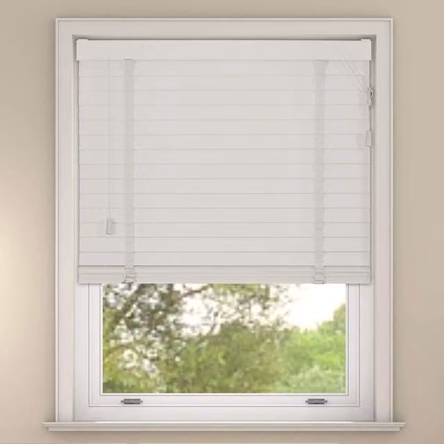 NewEdgeBlinds White Faux Wood Venetian Blinds with Tapes, Width: 100 cm