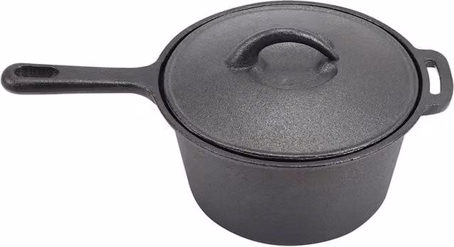 Living and Home 2.5L Pre-Seasoned Cast Iron Saucepan with Glass Lid, Black – 1