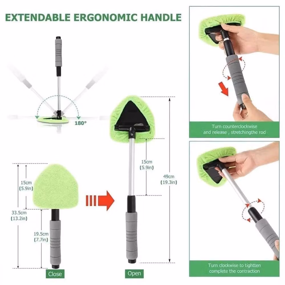 VOGREX Extendable Car Window Glass Cleaner and Windshield Wiper Brush Set in Green – 2