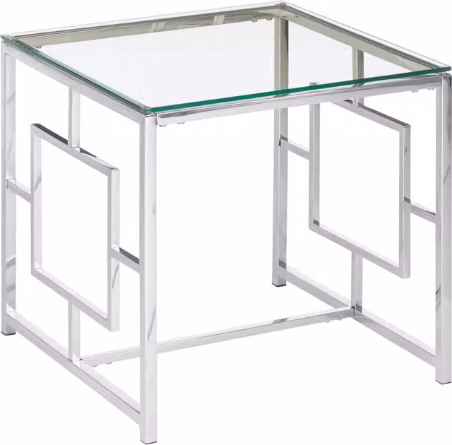 Orsina Contemporary Square Glass and Silver Metal End Table, Transparent