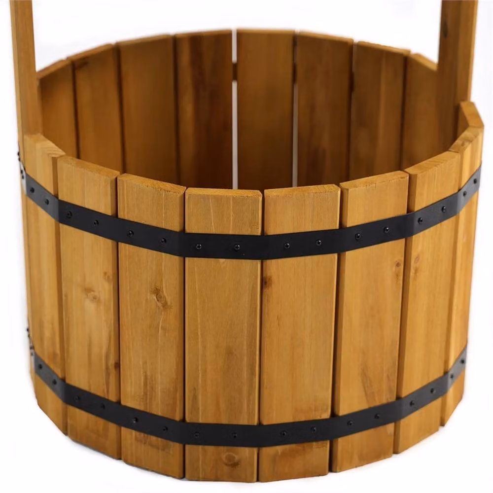 Nordara Wooden Wishing Well Garden Planter and Flowerpot in Brown – 6