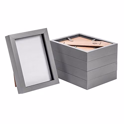 Nicola Spring Pack of 5 Rectangular 3D Shadow Box Photo Frames in Grey and Black, 5 x 7 inch