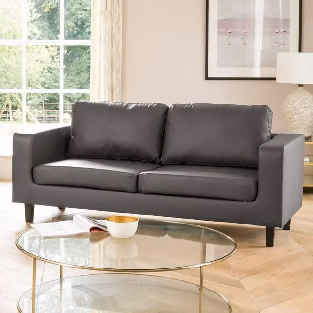 Artemis Home Monmouth 3 Seat Sofa in Grey with Synthetic Leather Upholstery and Solid Wood Frame – 1