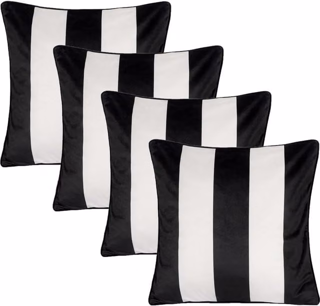 OHS Pack of 4 White Striped Velvet Square Cushion Covers