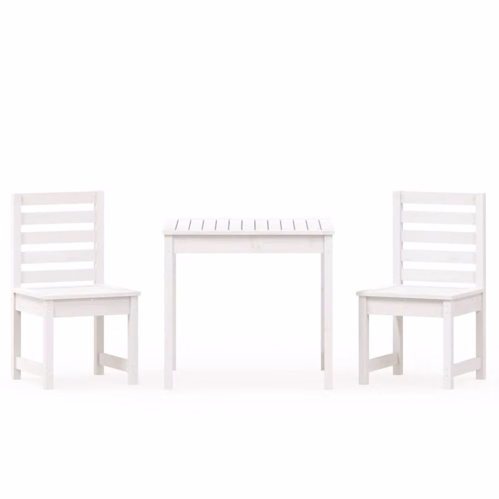 Berkfield Home Beautiful 3 Piece White Solid Wood Pine Garden Bistro Set – 3