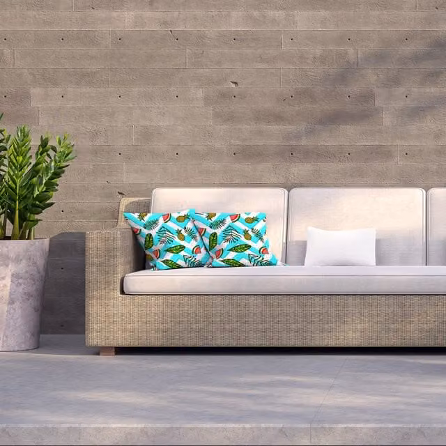 Benjamin Tate Design LTD Blue Square Outdoor Cushion with Green Leaves, Pineapple and Watermelon Pattern, W: 60 cm, D: 60 cm
