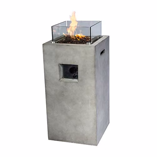 Teamson Home Grey Small Square Propane Gas Fire Pit Burner with Glass Screen, Lava Rocks and Cover, W/D/H: 42 x 42 x 80 cm – 2