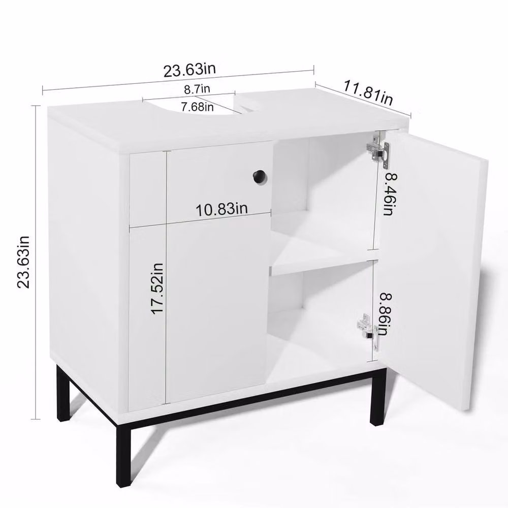 SPETLEK High Gloss White Freestanding Bathroom Sink Cabinet with Hinged Doors and Internal Shelves – 2