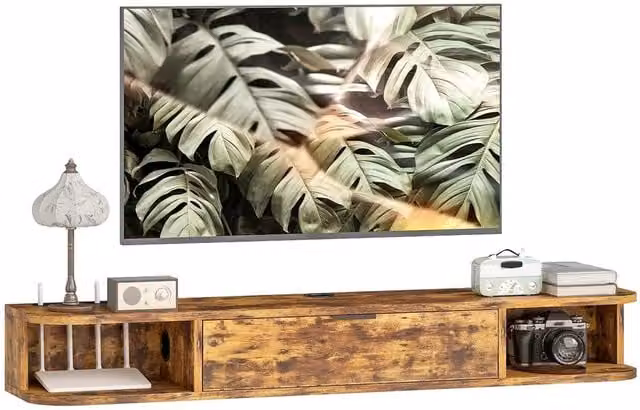 Nordara Rustic Brown Wall-Mounted Floating TV Unit and Media Cabinet – 1