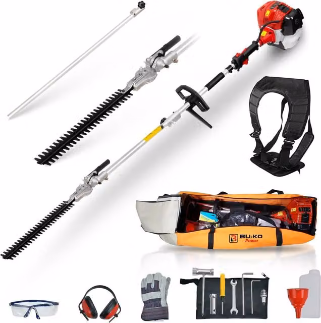 BU-KO 52cc Long Reach Reciprocating Petrol Hedge Trimmer with Toolbag, Red/Black