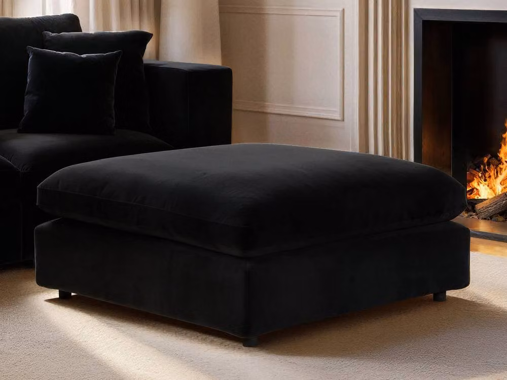 Solace+Co Asher 4 Seater L-Shape Velvet Sofa in Black with Reversible Ottoman and Scatter Cushions – 2
