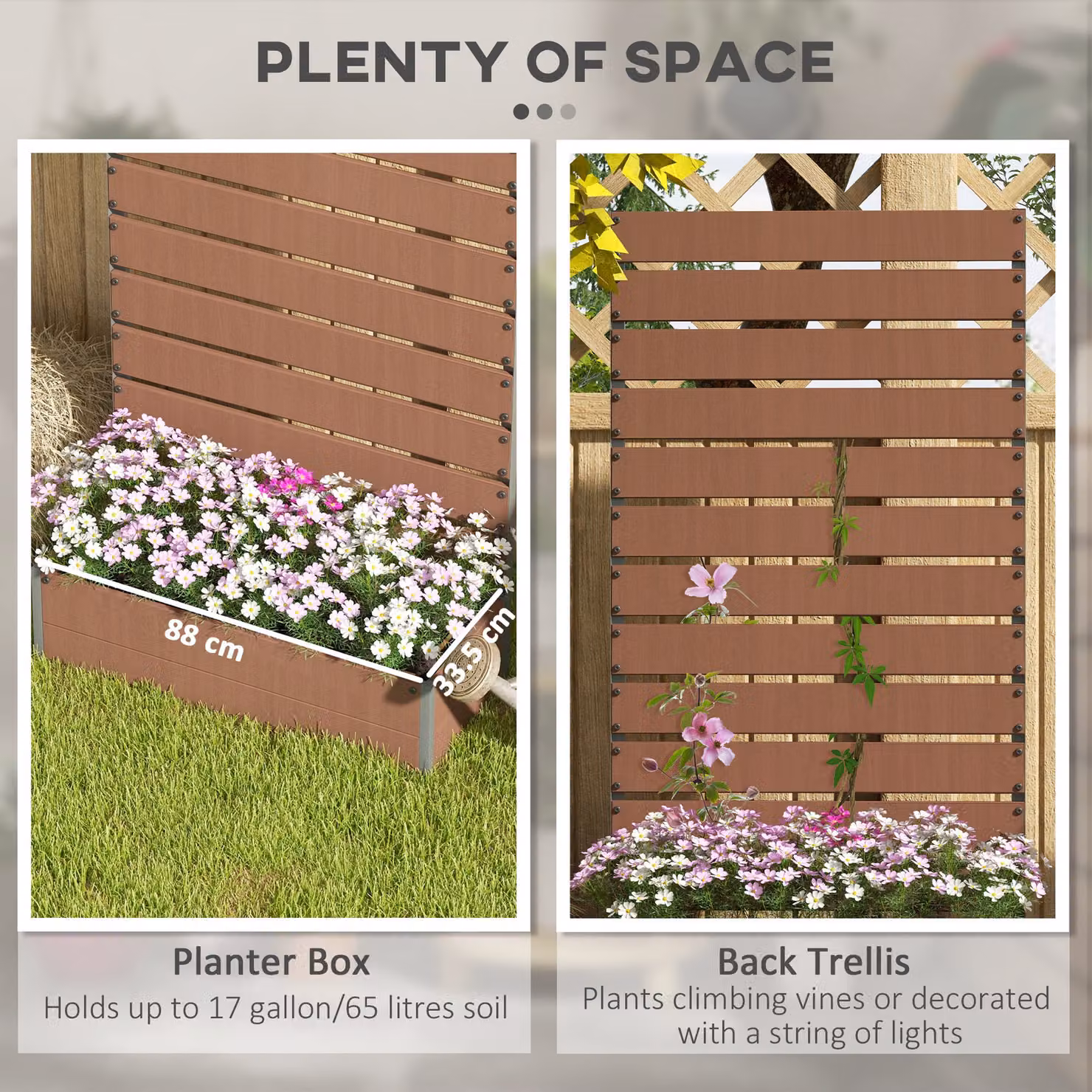 Outsunny Raised Planter with Trellis in Light Brown, Outdoor Garden Bed for Plants and Vines, H 180 cm x W 38 cm x D 90.5 cm – 4