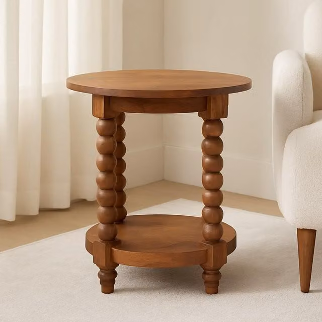 Artisan Furniture Classic Round Mango Wood Side Table in Brown