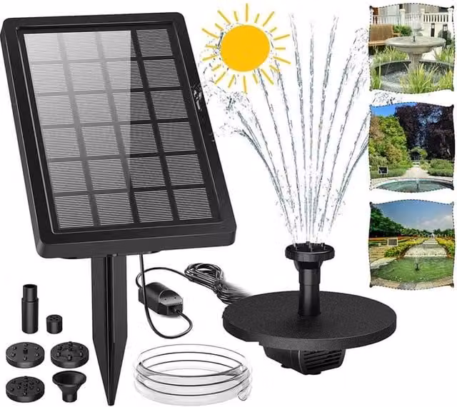 EONLION Solar Panel Powered Water Feature Pump in Black, Diameter: 100 cm – 1