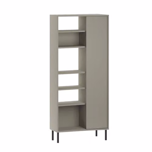 FWStyle Frem Curved Ash Green 5 Tier Bookcase with 10 Shelves and Black Metal Legs, Modern Display Unit for Living Room or Home Office
